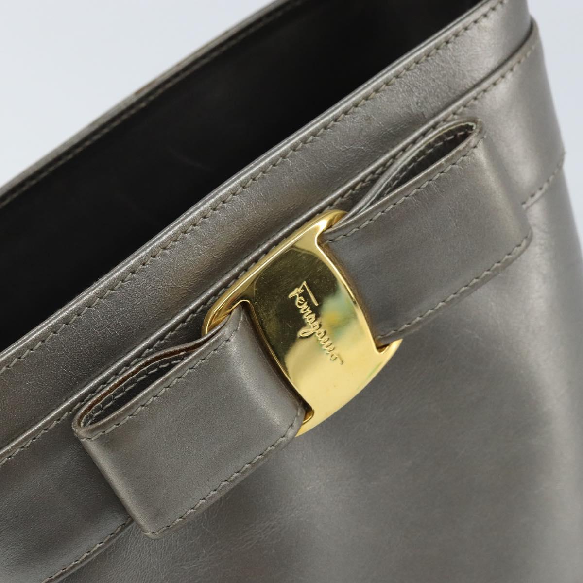 Salvatore Ferragamo Vala Hand Bag Leather Silver Auth ep13866