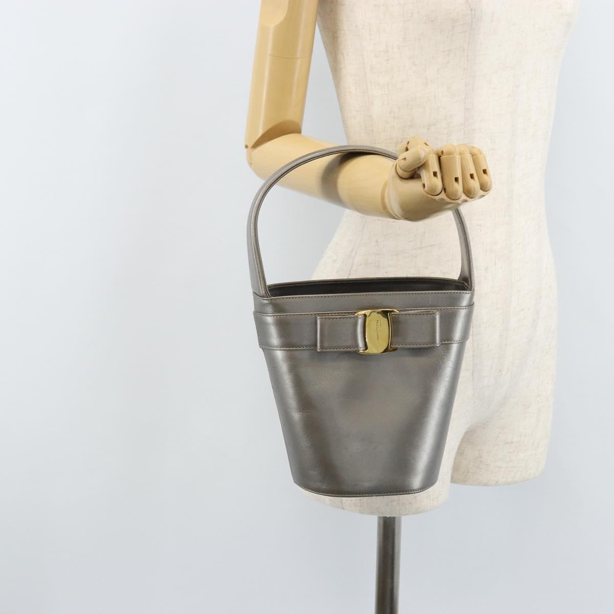 Salvatore Ferragamo Vala Hand Bag Leather Silver Auth ep13866