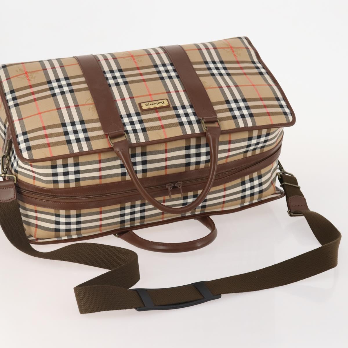 Burberrys Nova Check Boston Bag Canvas 2way Beige Gold Auth ep13867V