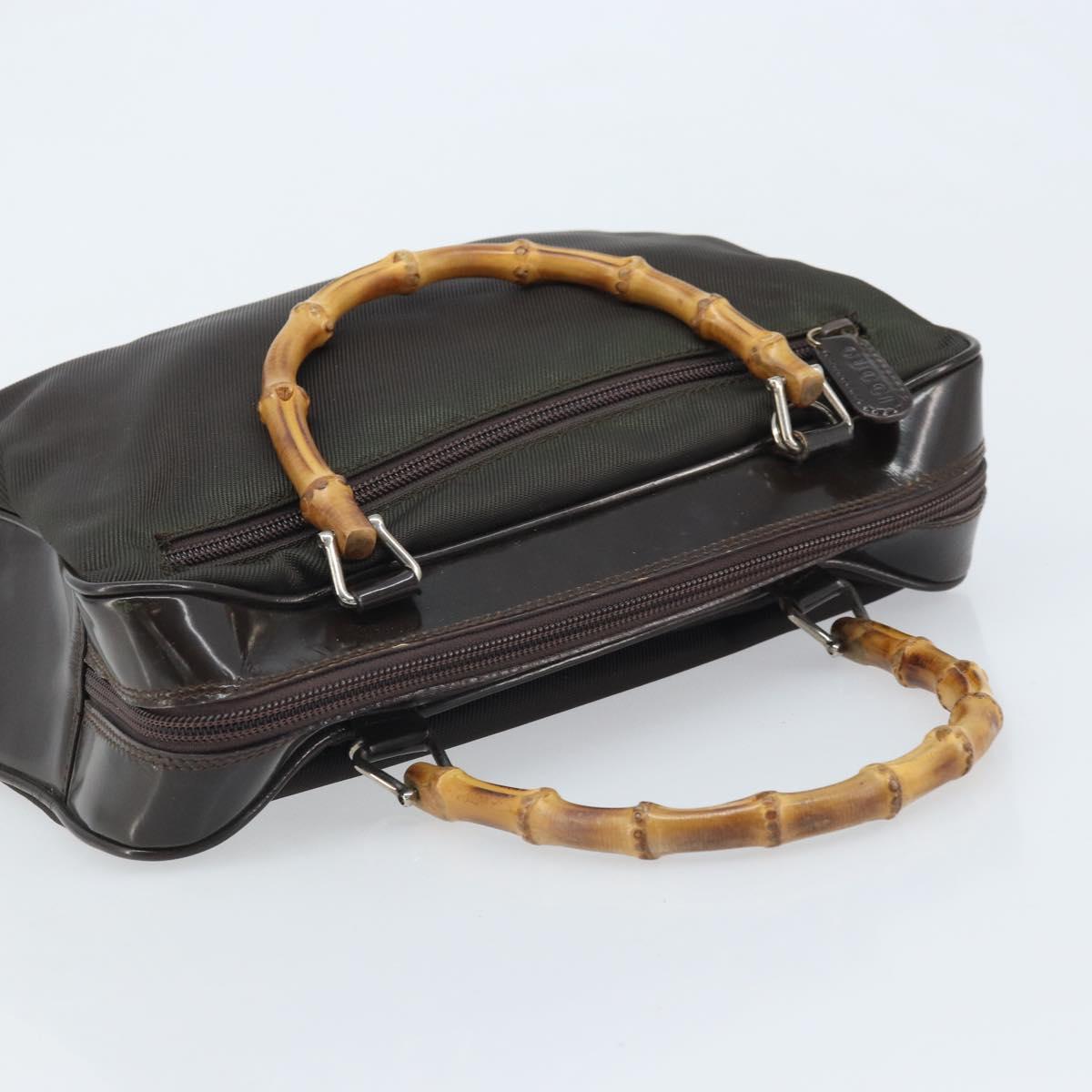 GUCCI Bamboo Hand Bag Nylon Brown Silver 000 2040 0538 Auth ep13874