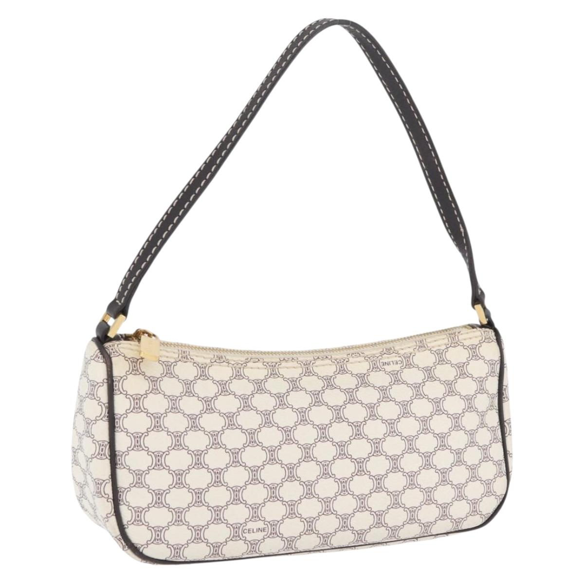CELINE Macadam Canvas Accessory Pouch PVC Leather White Gold Auth ep13877A