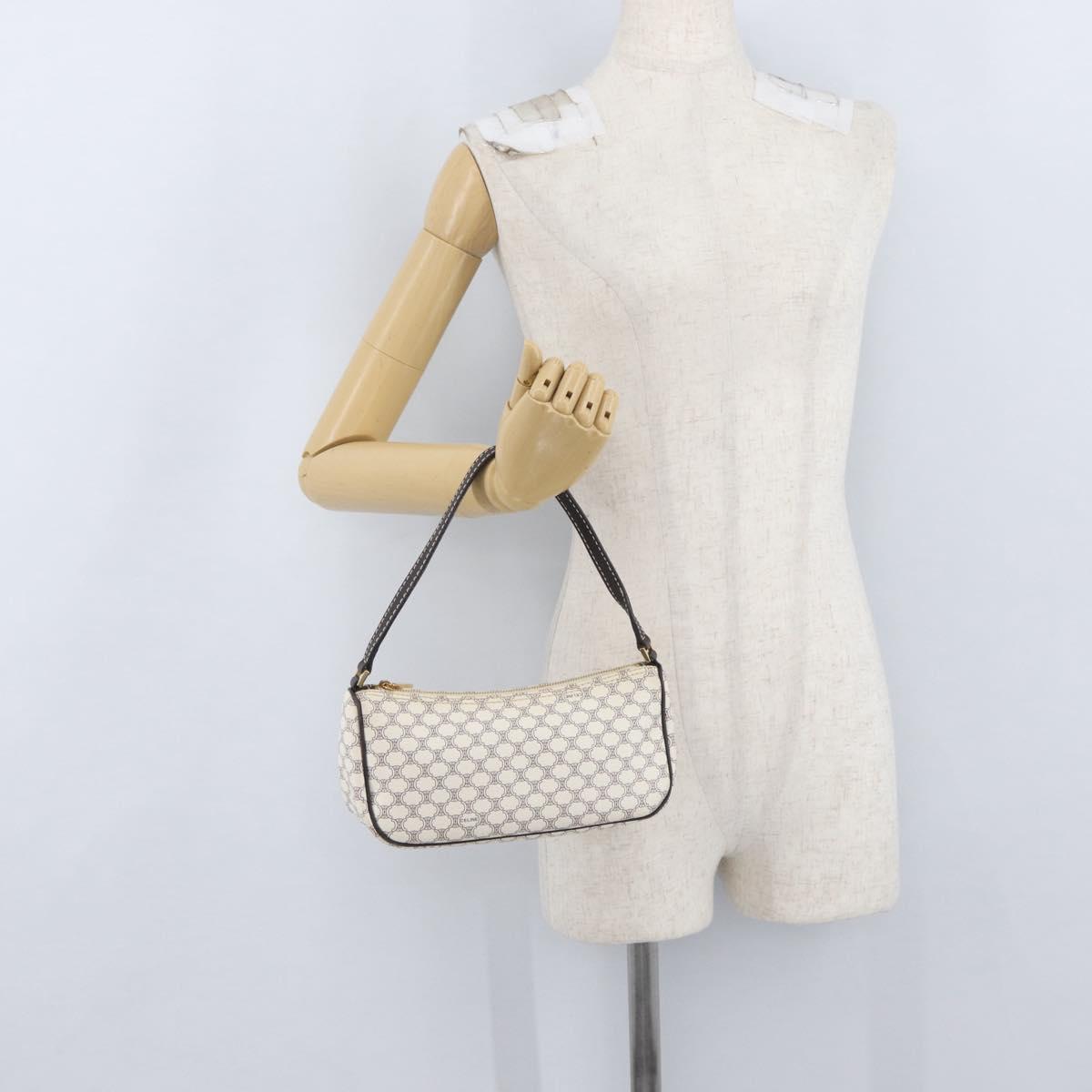 CELINE Macadam Canvas Accessory Pouch PVC Leather White Gold Auth ep13877A