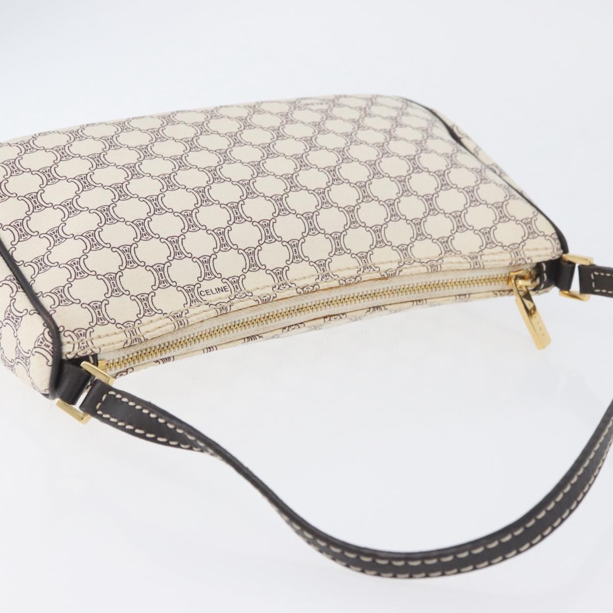 CELINE Macadam Canvas Accessory Pouch PVC Leather White Gold Auth ep13877A