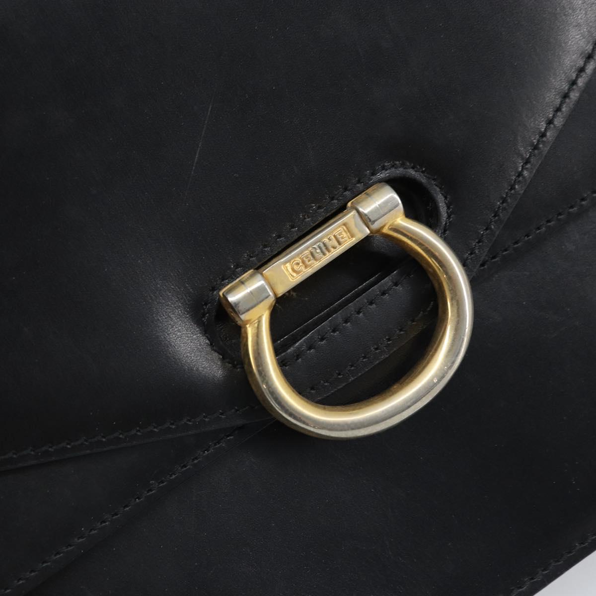 CELINE Hand Bag Leather Black Gold Auth ep13883