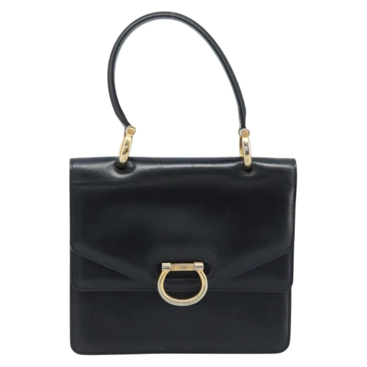 CELINE Hand Bag Leather Black Gold Auth ep13883