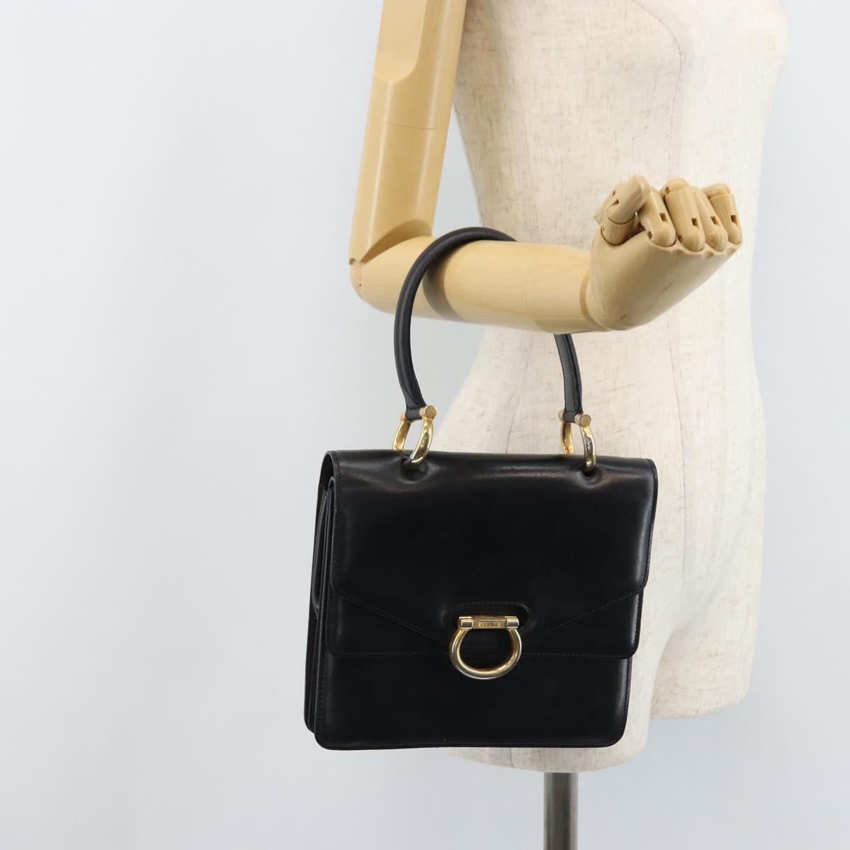 CELINE Hand Bag Leather Black Gold Auth ep13883