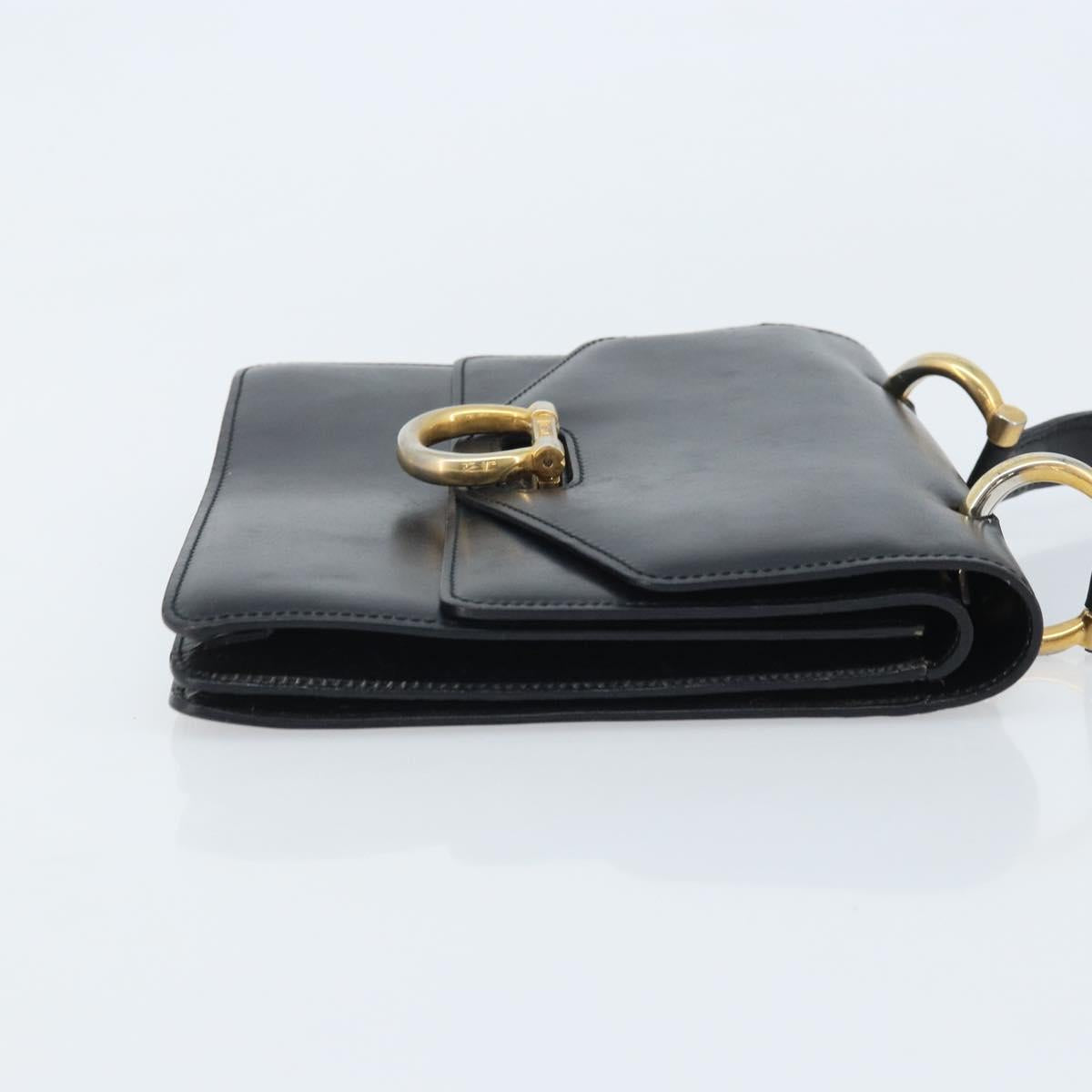 CELINE Hand Bag Leather Black Gold Auth ep13883