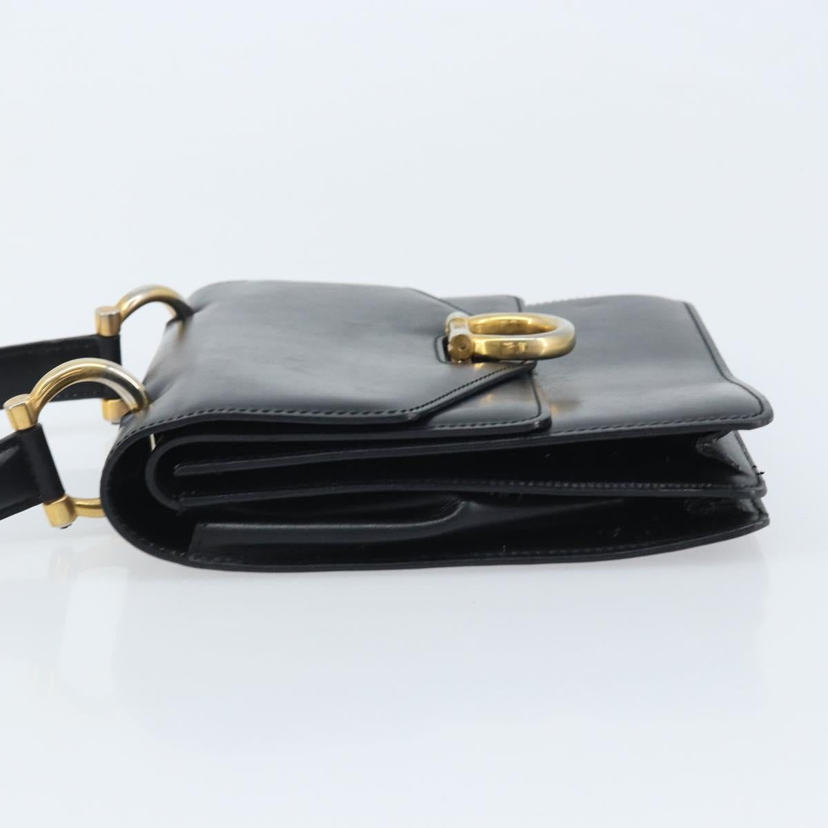 CELINE Hand Bag Leather Black Gold Auth ep13883