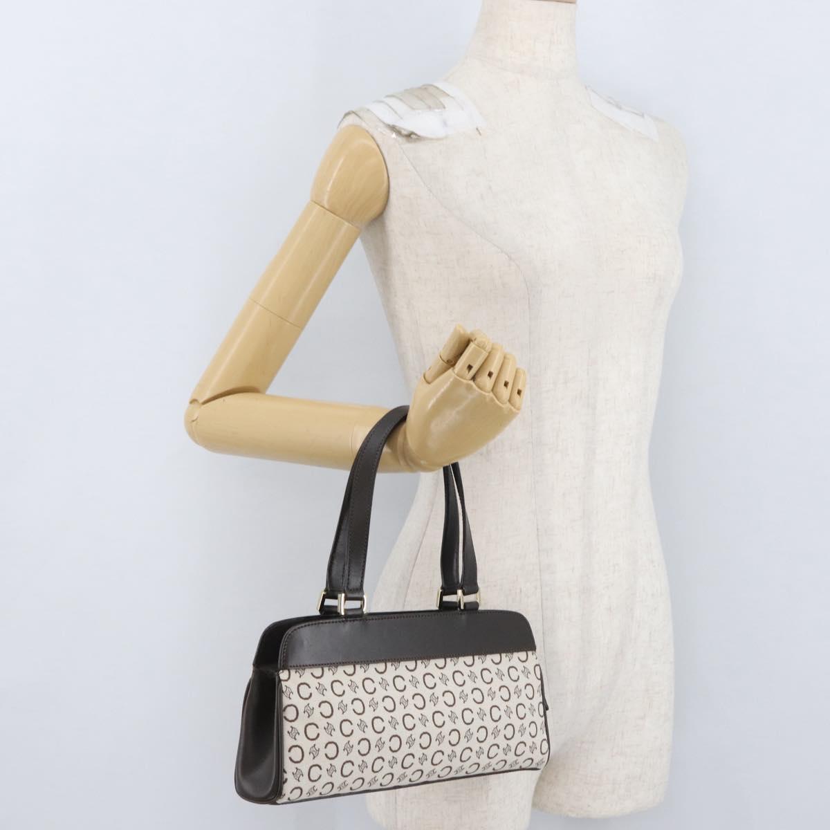 CELINE C Macadam Canvas Hand Bag White Gold Auth ep13890A