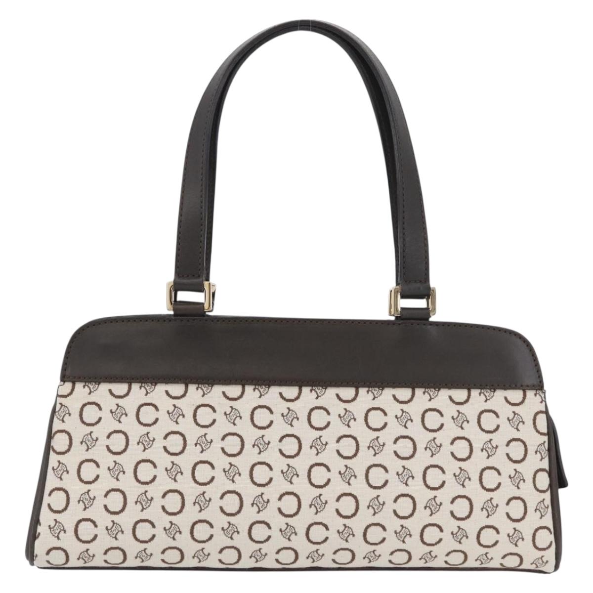 CELINE C Macadam Canvas Hand Bag White Gold Auth ep13890A