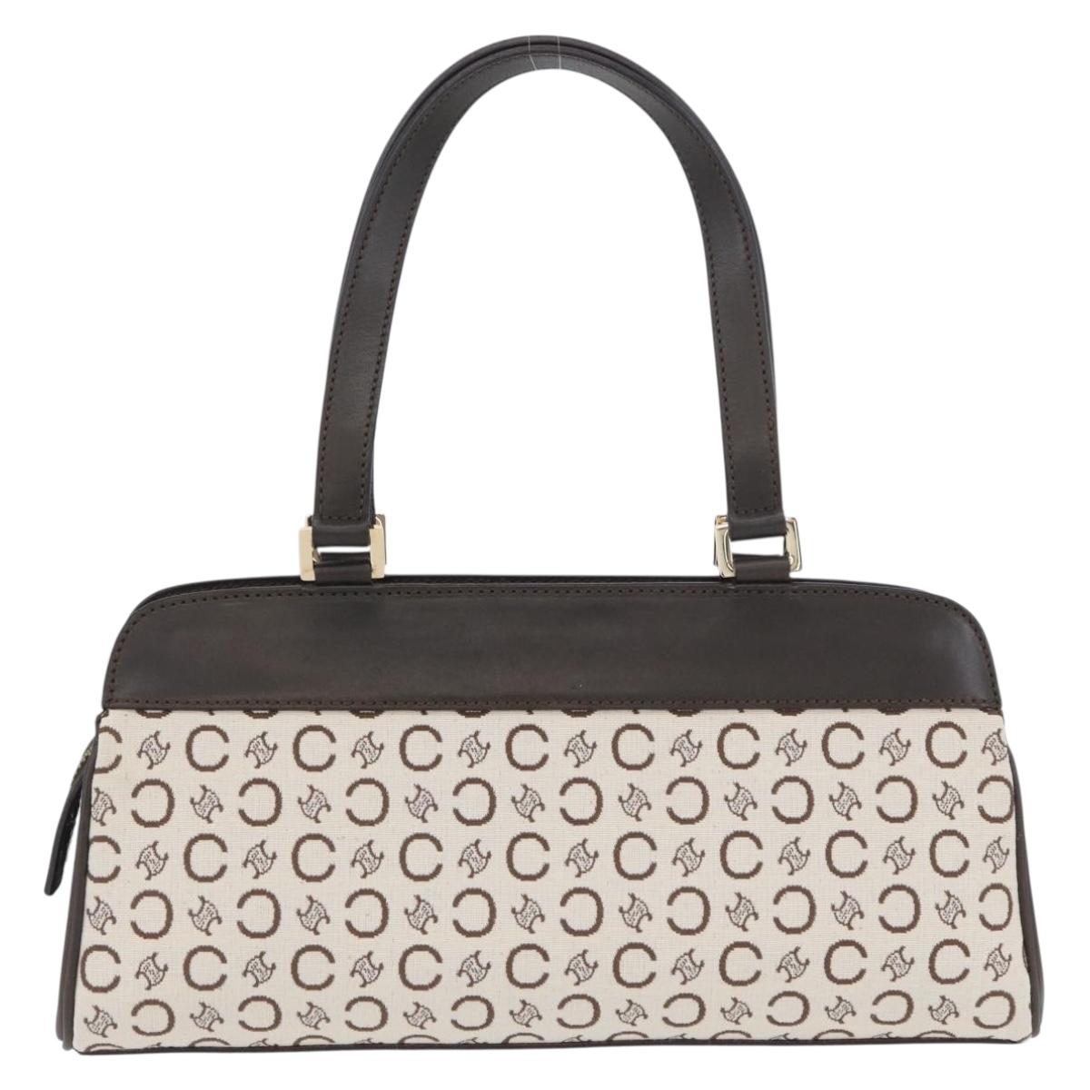 CELINE C Macadam Canvas Hand Bag White Gold Auth ep13890A