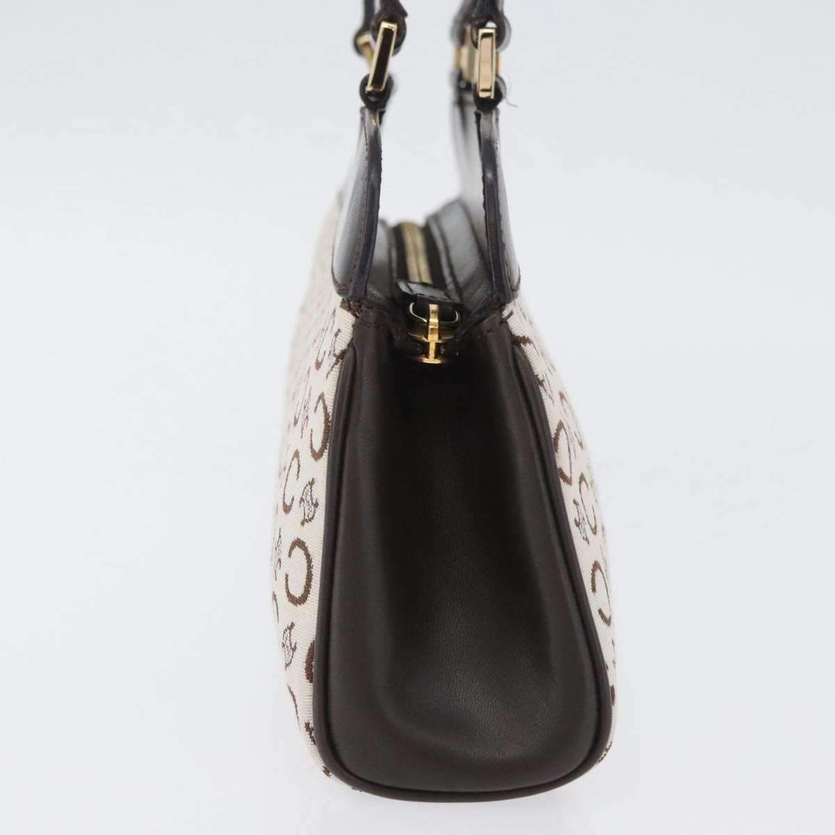 CELINE C Macadam Canvas Hand Bag White Gold Auth ep13890A