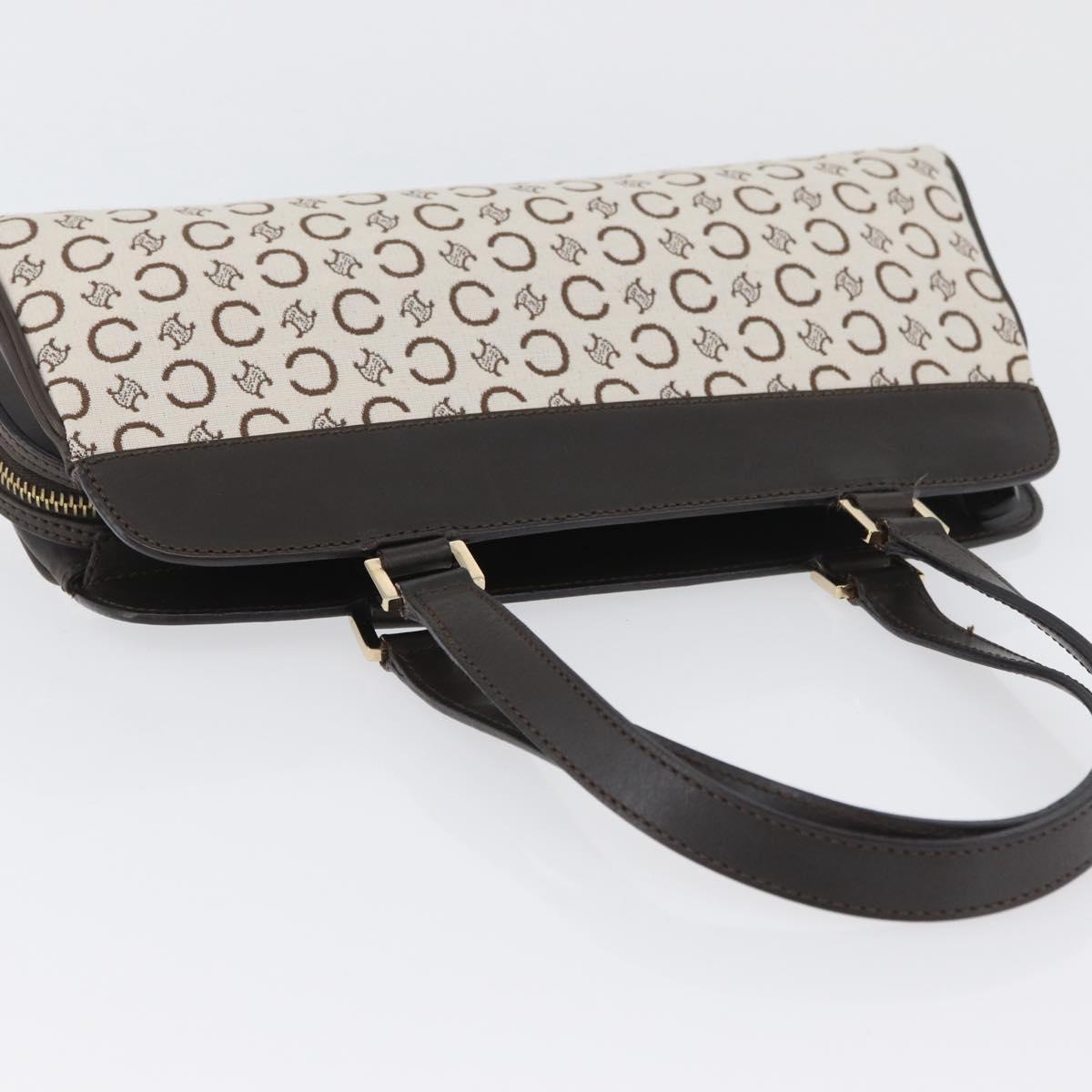 CELINE C Macadam Canvas Hand Bag White Gold Auth ep13890A