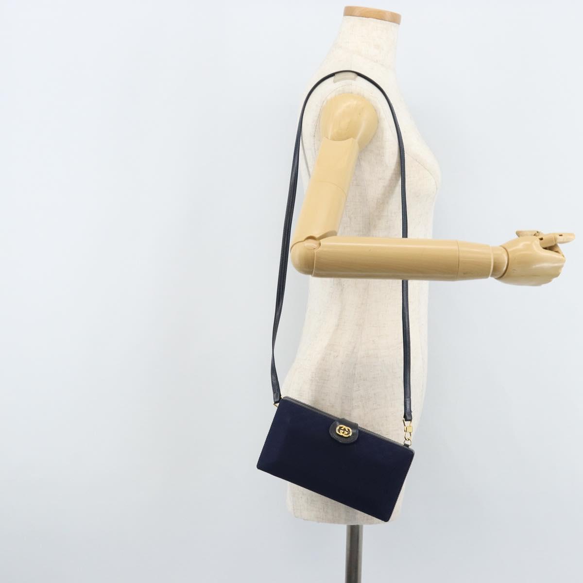 GUCCI Micro GG Supreme Shoulder Bag Navy Gold Auth ep13891