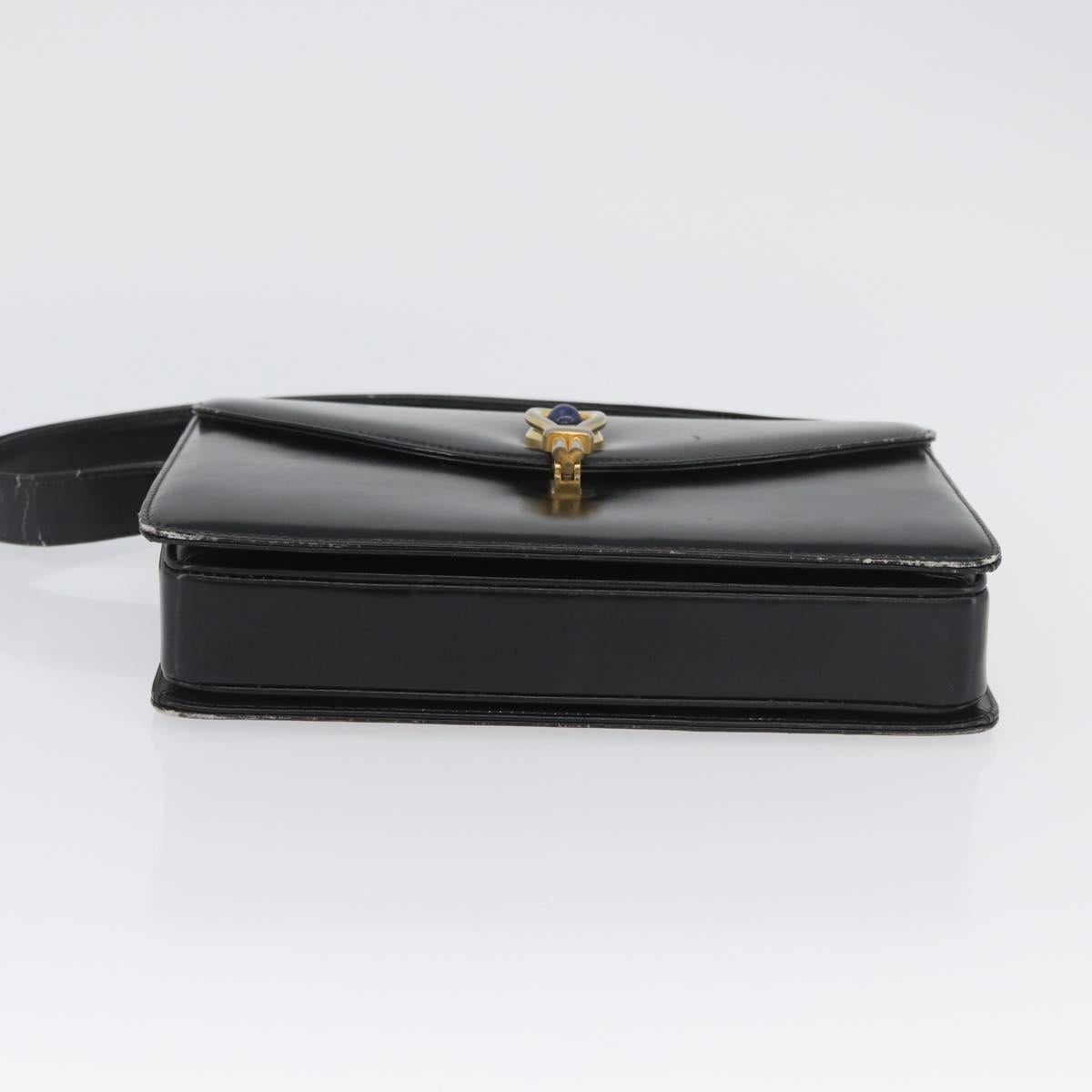 GUCCI Hand Bag Leather Black Gold Auth ep13892