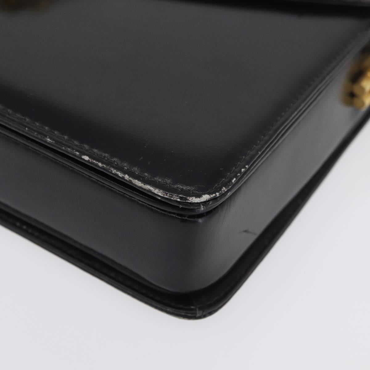 GUCCI Hand Bag Leather Black Gold Auth ep13892