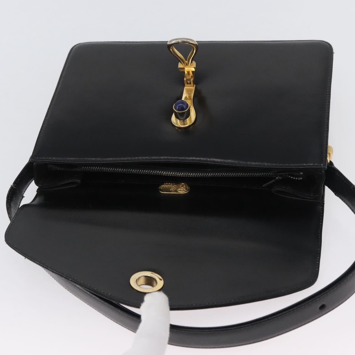 GUCCI Hand Bag Leather Black Gold Auth ep13892