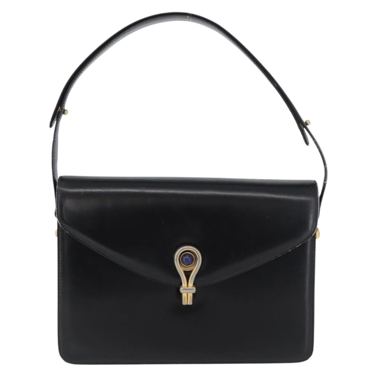 GUCCI Hand Bag Leather Black Gold Auth ep13892