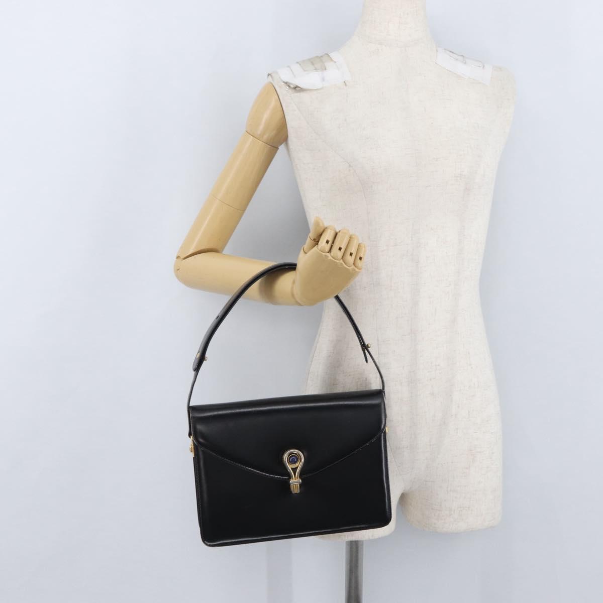 GUCCI Hand Bag Leather Black Gold Auth ep13892