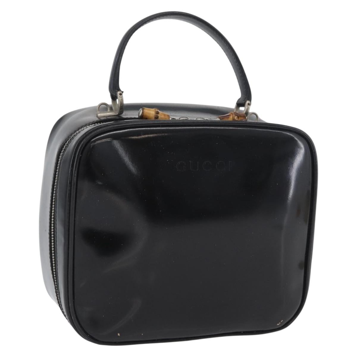 GUCCI Bamboo Hand Bag Patent leather Black Silver 000 270 0323 Auth ep13896