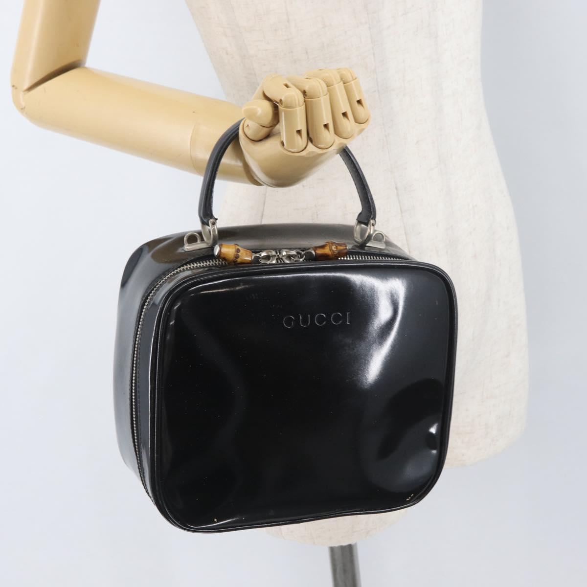 GUCCI Bamboo Hand Bag Patent leather Black Silver 000 270 0323 Auth ep13896