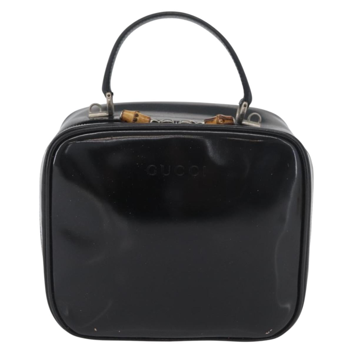 GUCCI Bamboo Hand Bag Patent leather Black Silver 000 270 0323 Auth ep13896