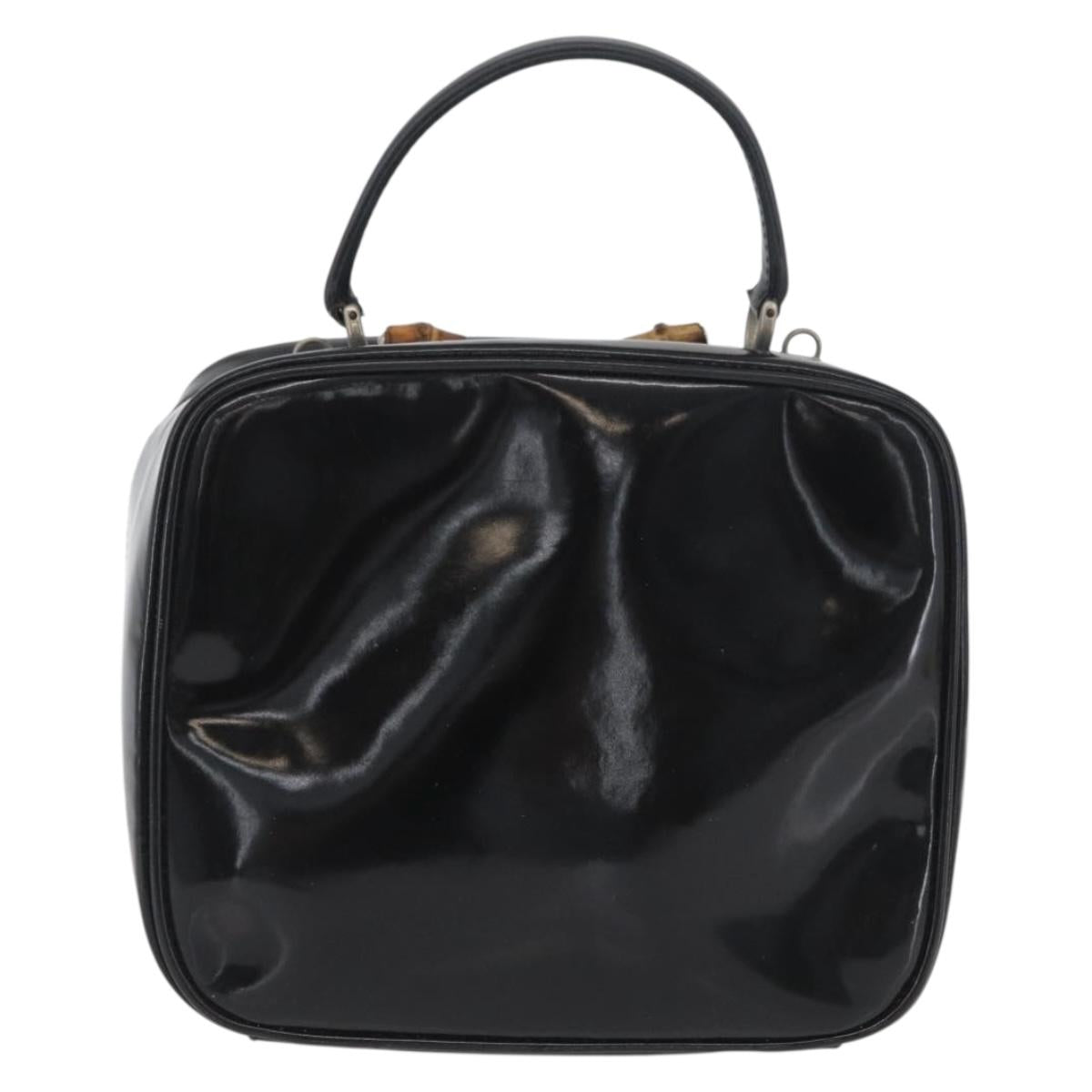 GUCCI Bamboo Hand Bag Patent leather Black Silver 000 270 0323 Auth ep13896