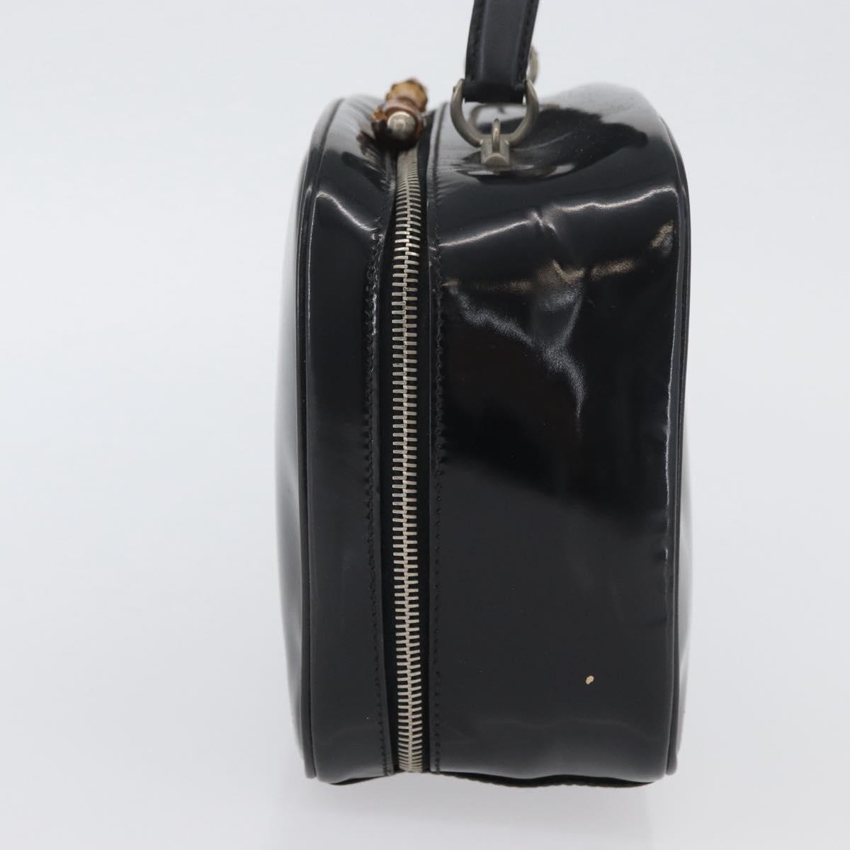 GUCCI Bamboo Hand Bag Patent leather Black Silver 000 270 0323 Auth ep13896