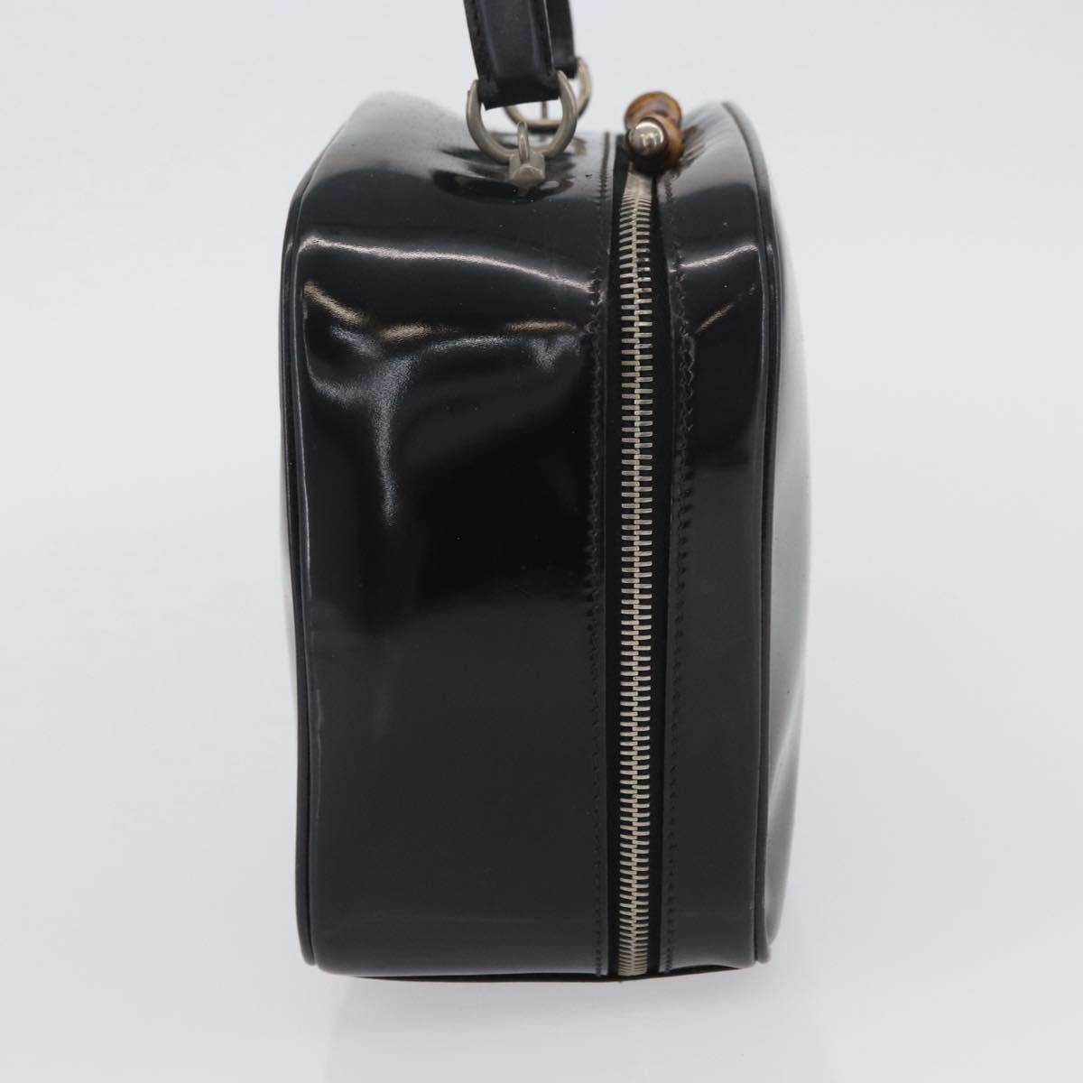 GUCCI Bamboo Hand Bag Patent leather Black Silver 000 270 0323 Auth ep13896