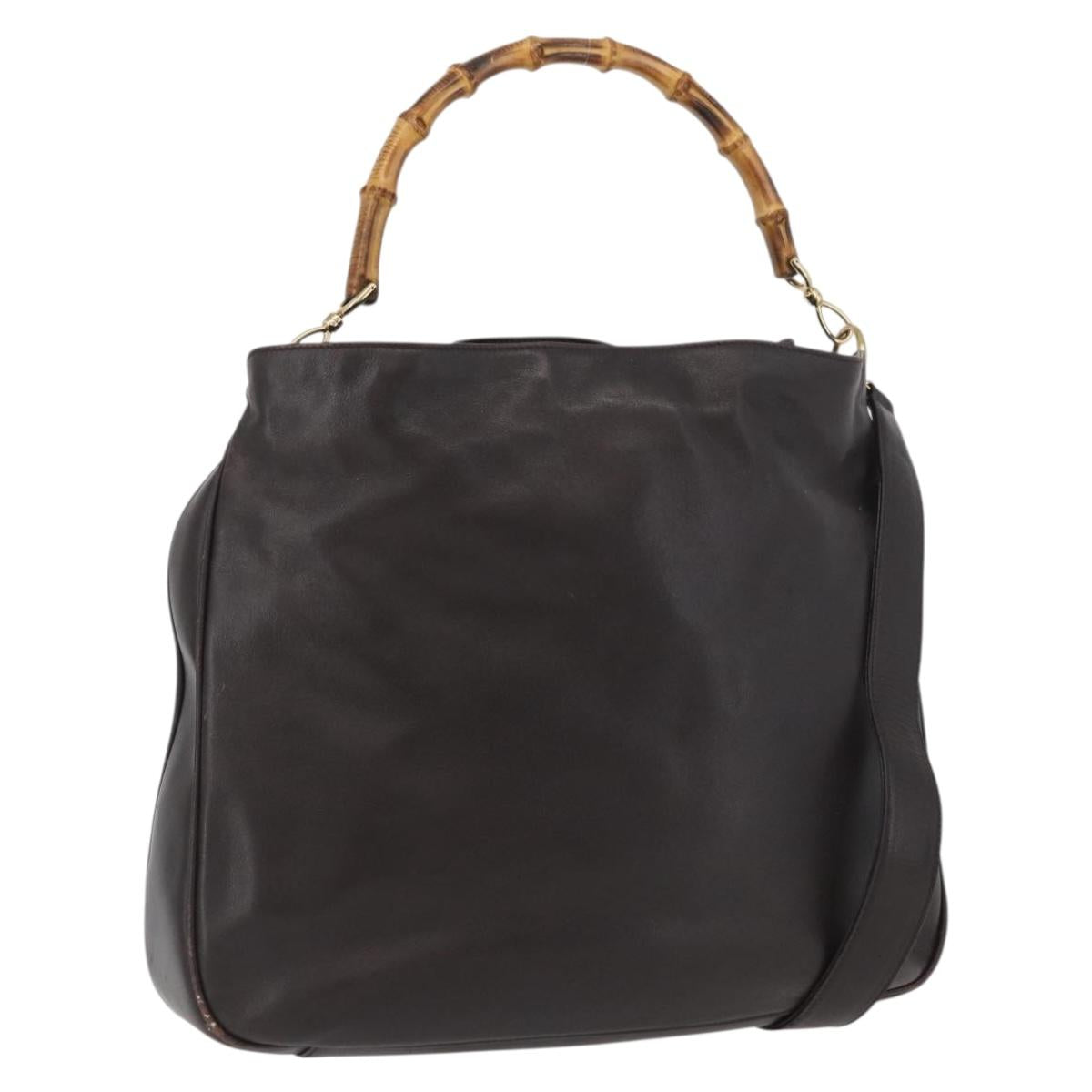 GUCCI Bamboo Shoulder Bag Leather 2way Brown Gold 001 1577 Auth ep13897