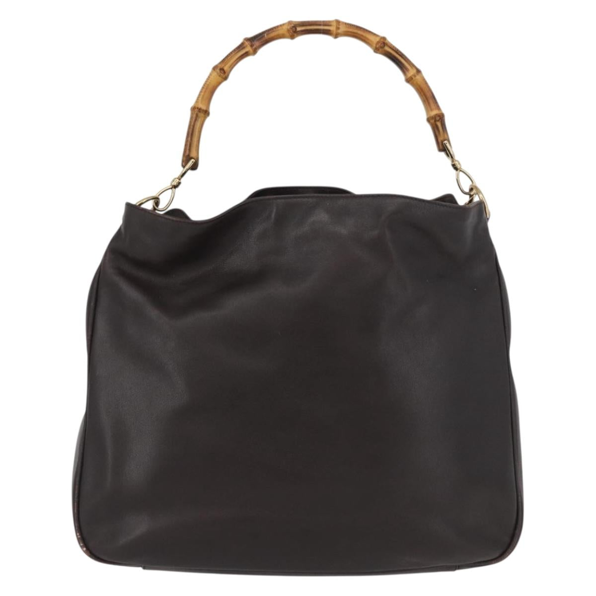 GUCCI Bamboo Shoulder Bag Leather 2way Brown Gold 001 1577 Auth ep13897