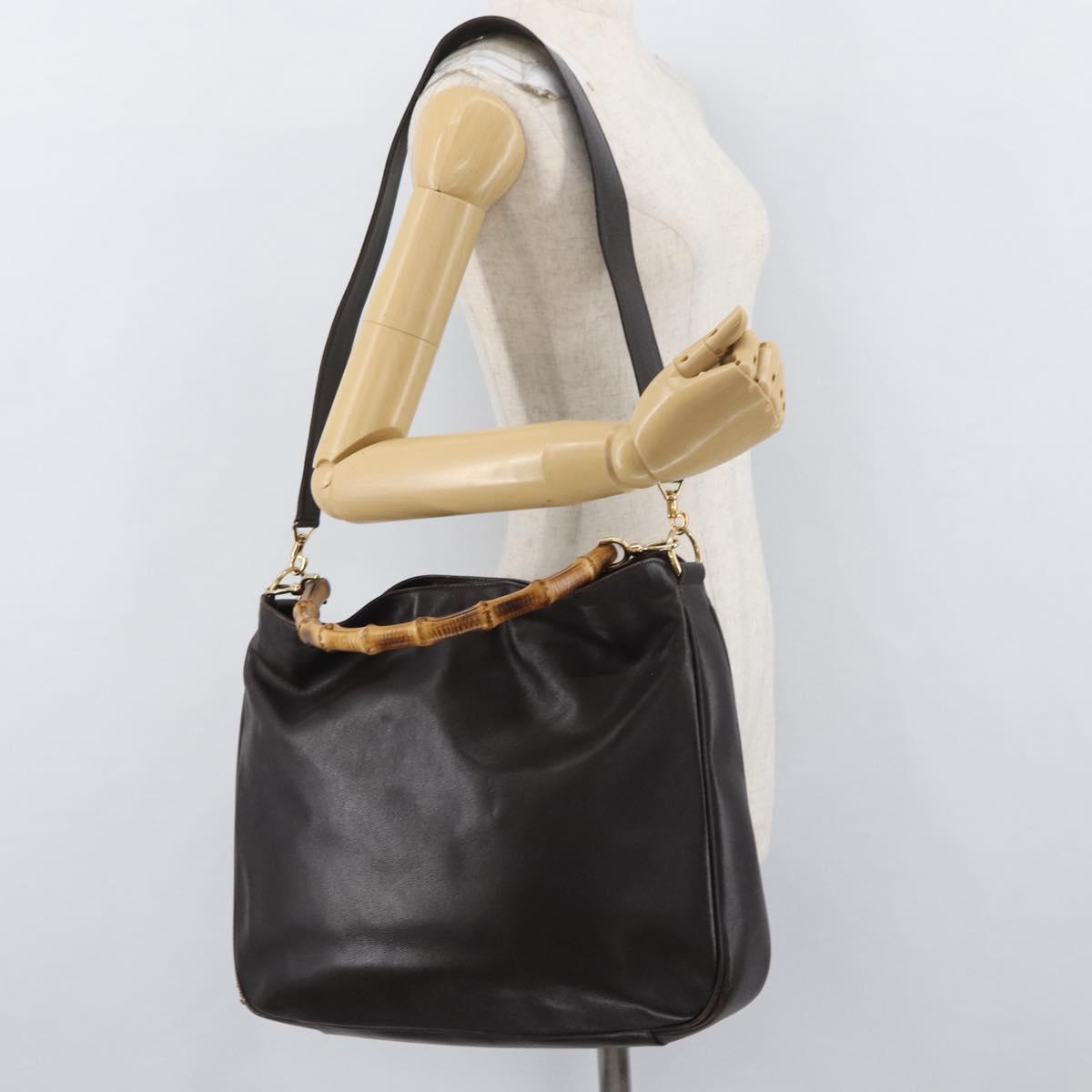 GUCCI Bamboo Shoulder Bag Leather 2way Brown Gold 001 1577 Auth ep13897