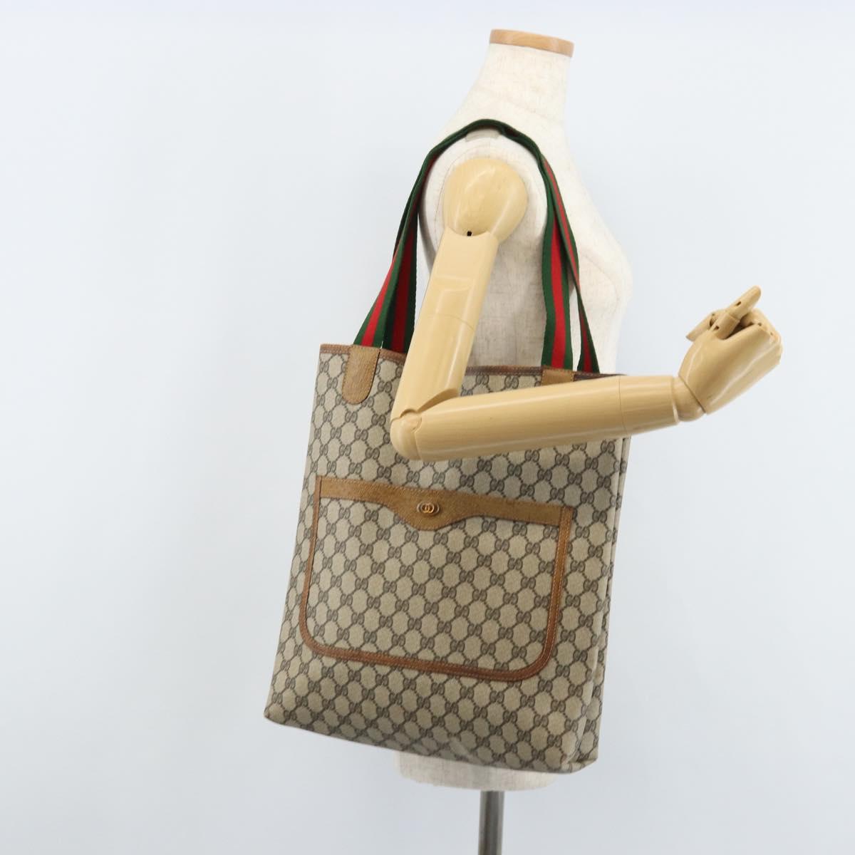 GUCCI GG Supreme Web Sherry Line Tote Bag PVC Beige 39 002 4487 Auth ep13898