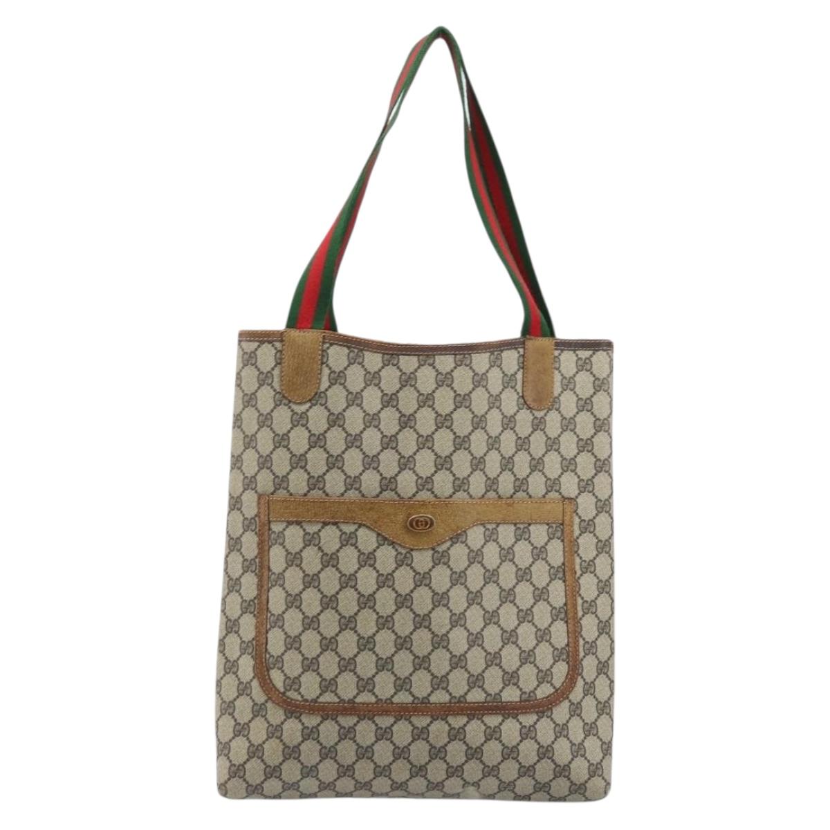 GUCCI GG Supreme Web Sherry Line Tote Bag PVC Beige 39 002 4487 Auth ep13898