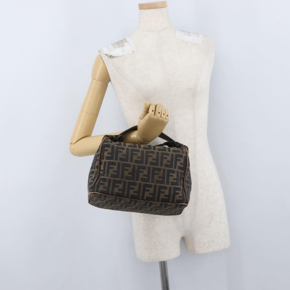 FENDI Zucca Canvas Vanity Hand Bag Black Brown Auth ep13903