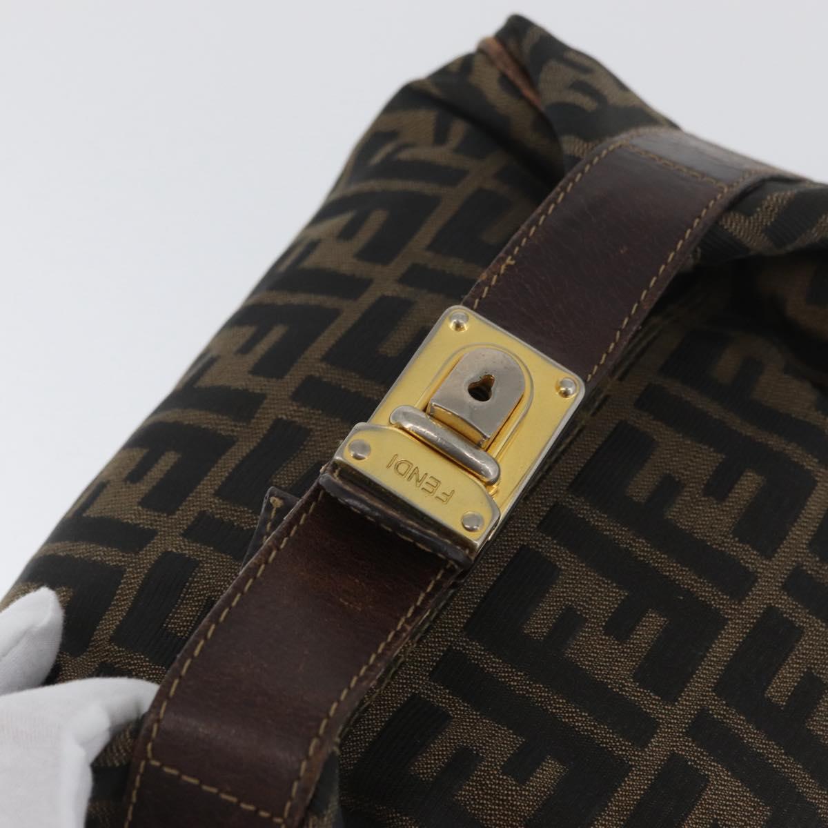 FENDI Zucca Canvas Vanity Hand Bag Black Brown Auth ep13903