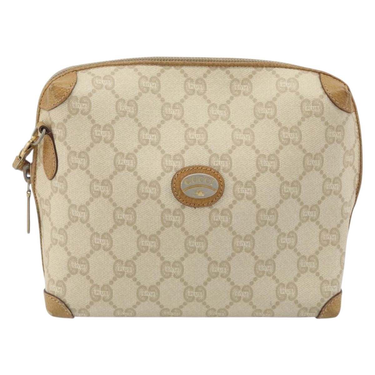 GUCCI GG Plus Supreme Shoulder Bag PVC Beige Gold Auth ep13904