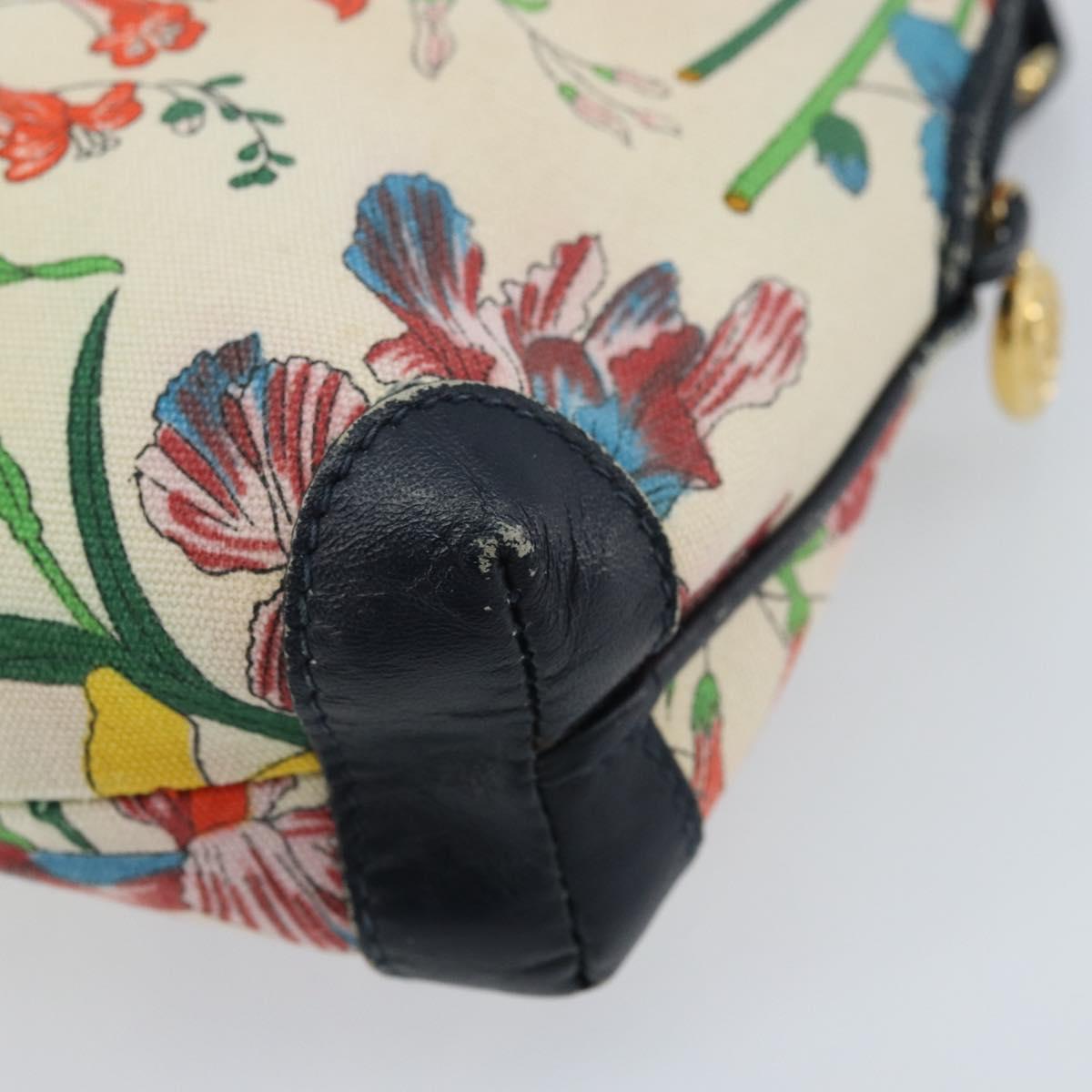 GUCCI Flora Shoulder Bag Canvas Leather White Gold 007 115 1093 Auth ep13906