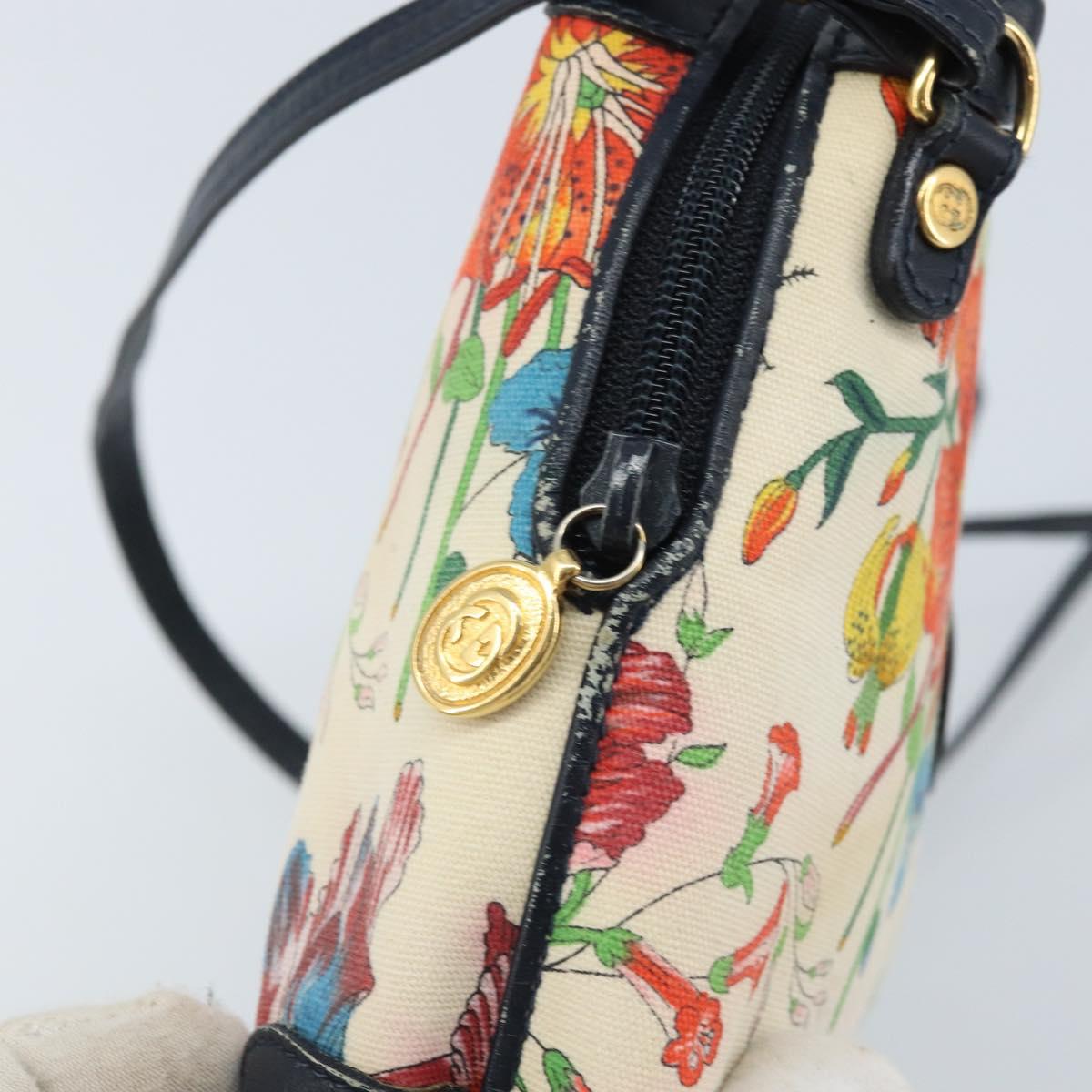 GUCCI Flora Shoulder Bag Canvas Leather White Gold 007 115 1093 Auth ep13906