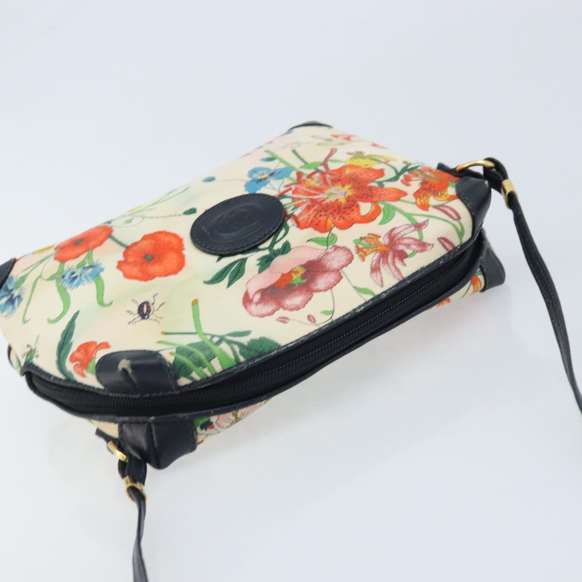 GUCCI Flora Shoulder Bag Canvas Leather White Gold 007 115 1093 Auth ep13906