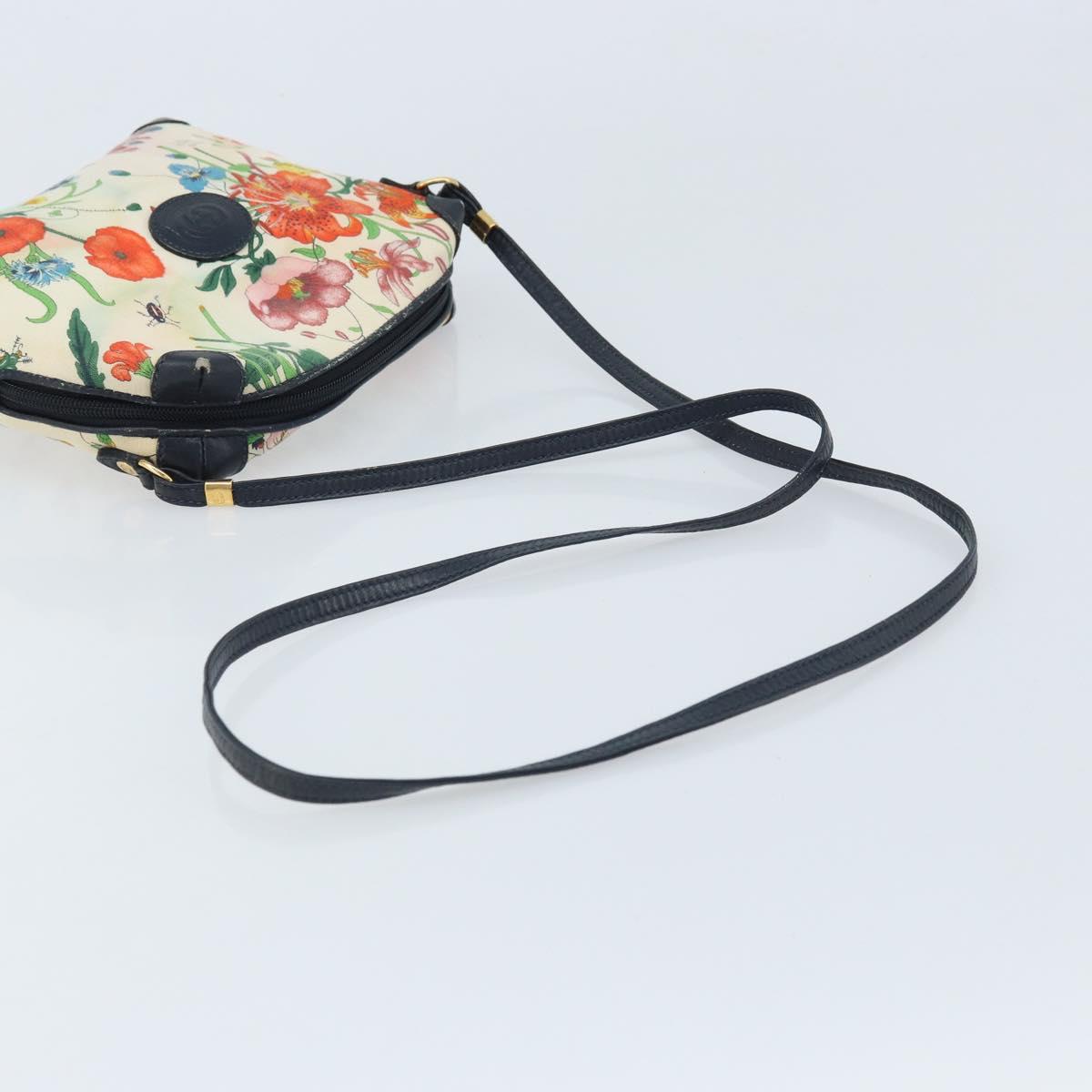 GUCCI Flora Shoulder Bag Canvas Leather White Gold 007 115 1093 Auth ep13906