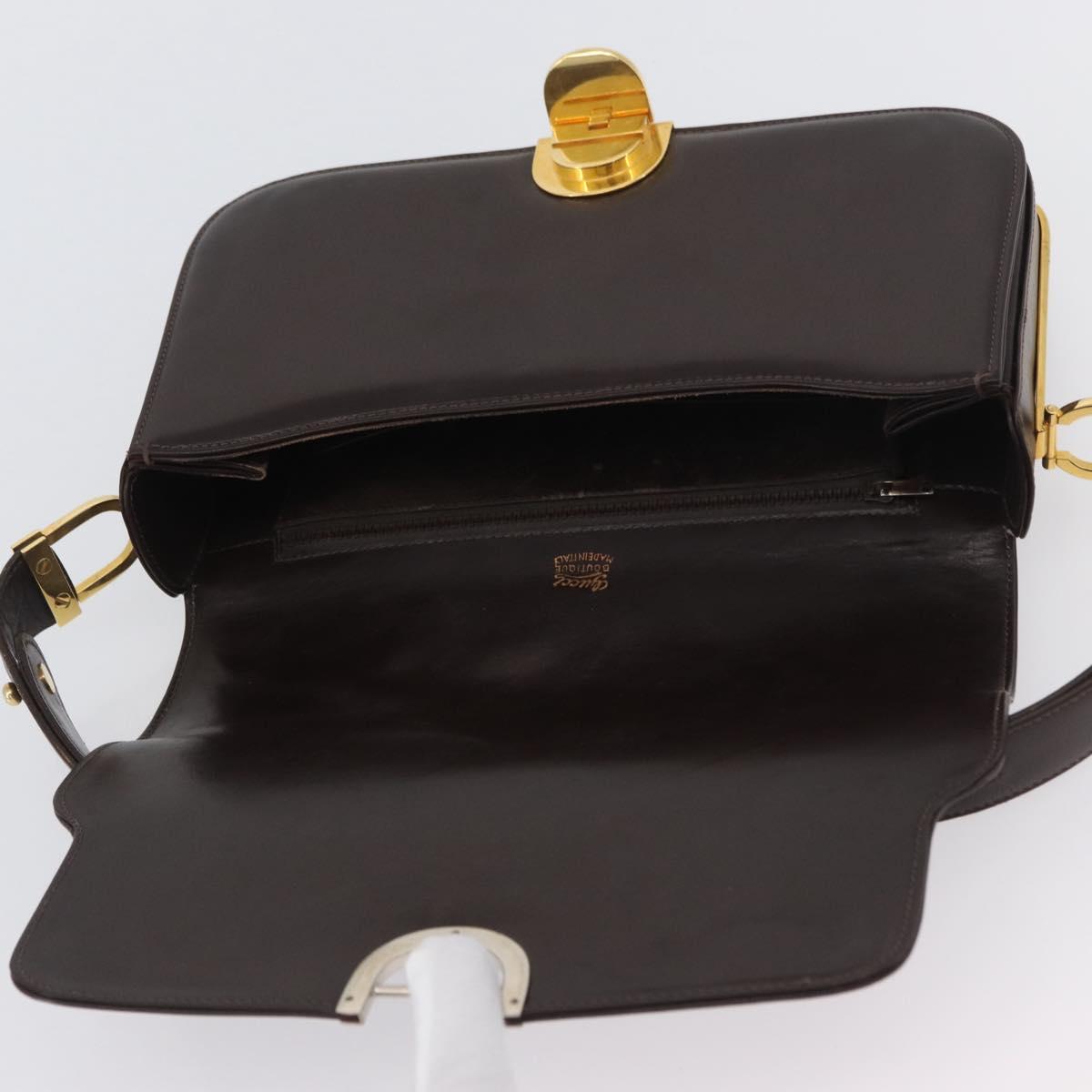 GUCCI Shoulder Bag Leather Brown Gold Auth ep13909