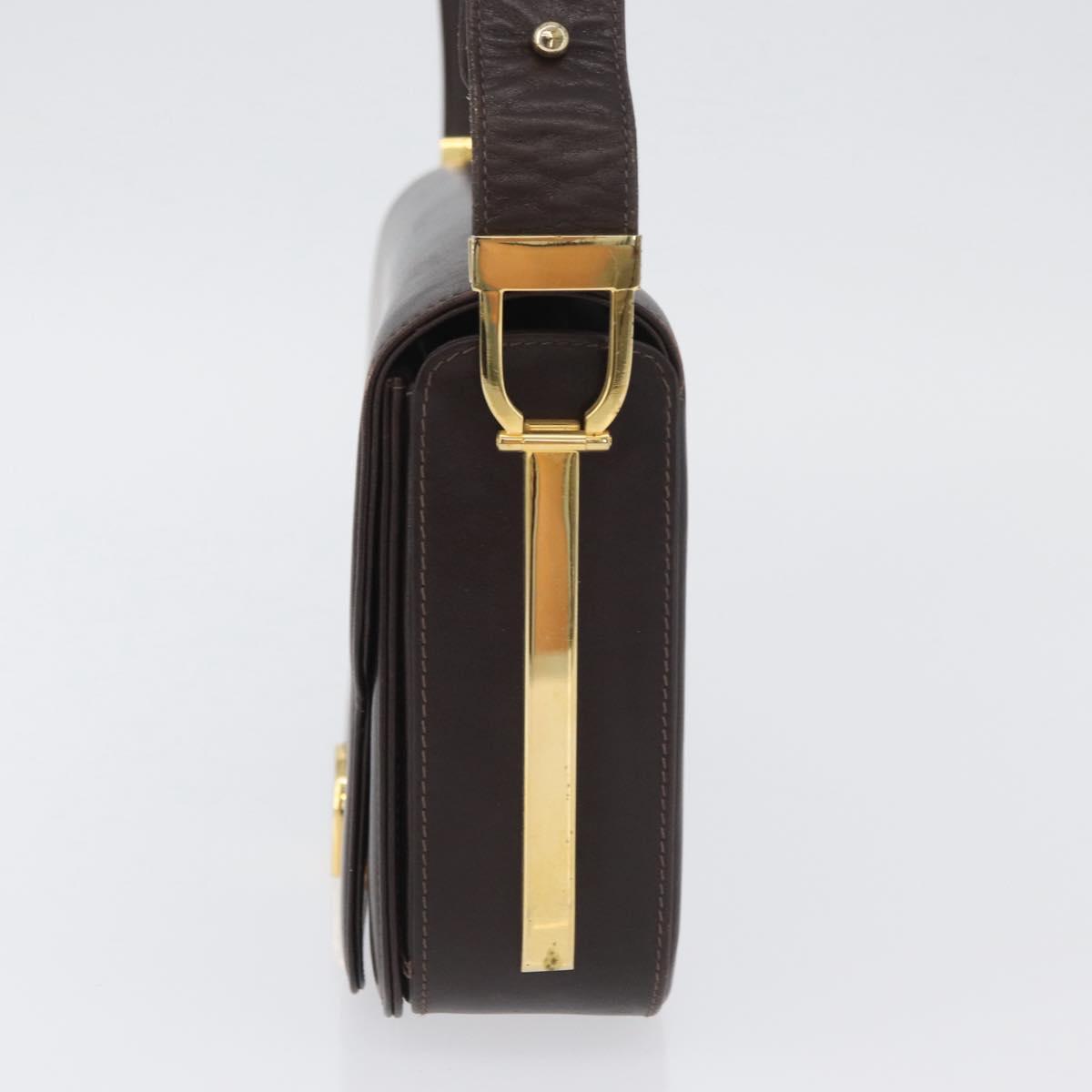 GUCCI Shoulder Bag Leather Brown Gold Auth ep13909