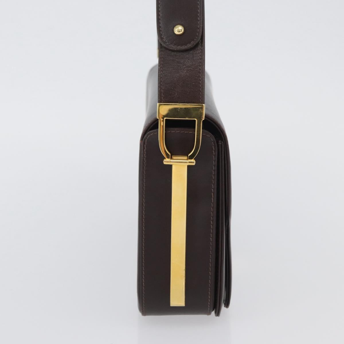 GUCCI Shoulder Bag Leather Brown Gold Auth ep13909