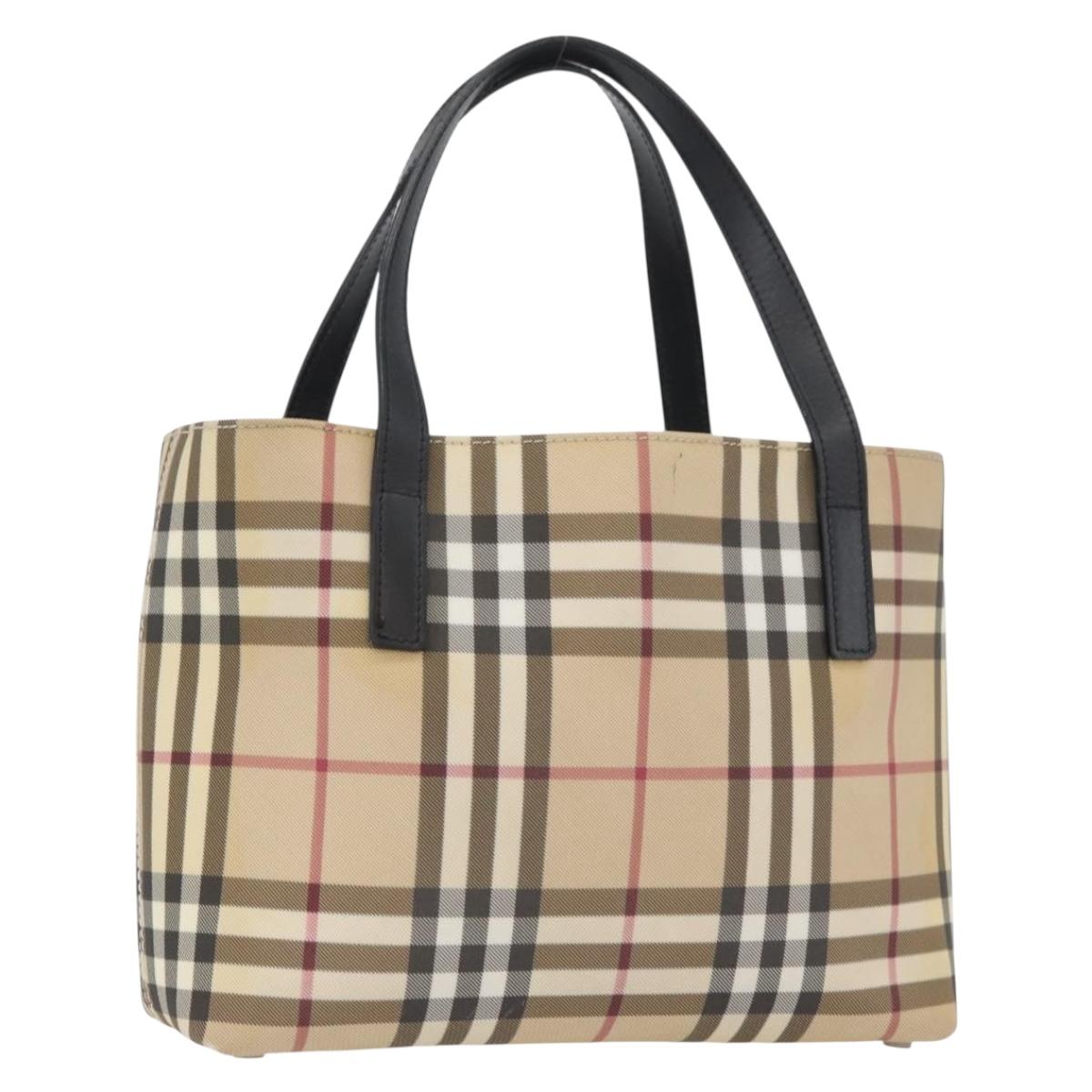 BURBERRY Nova Check Hand Bag PVC Beige Silver Auth ep13911