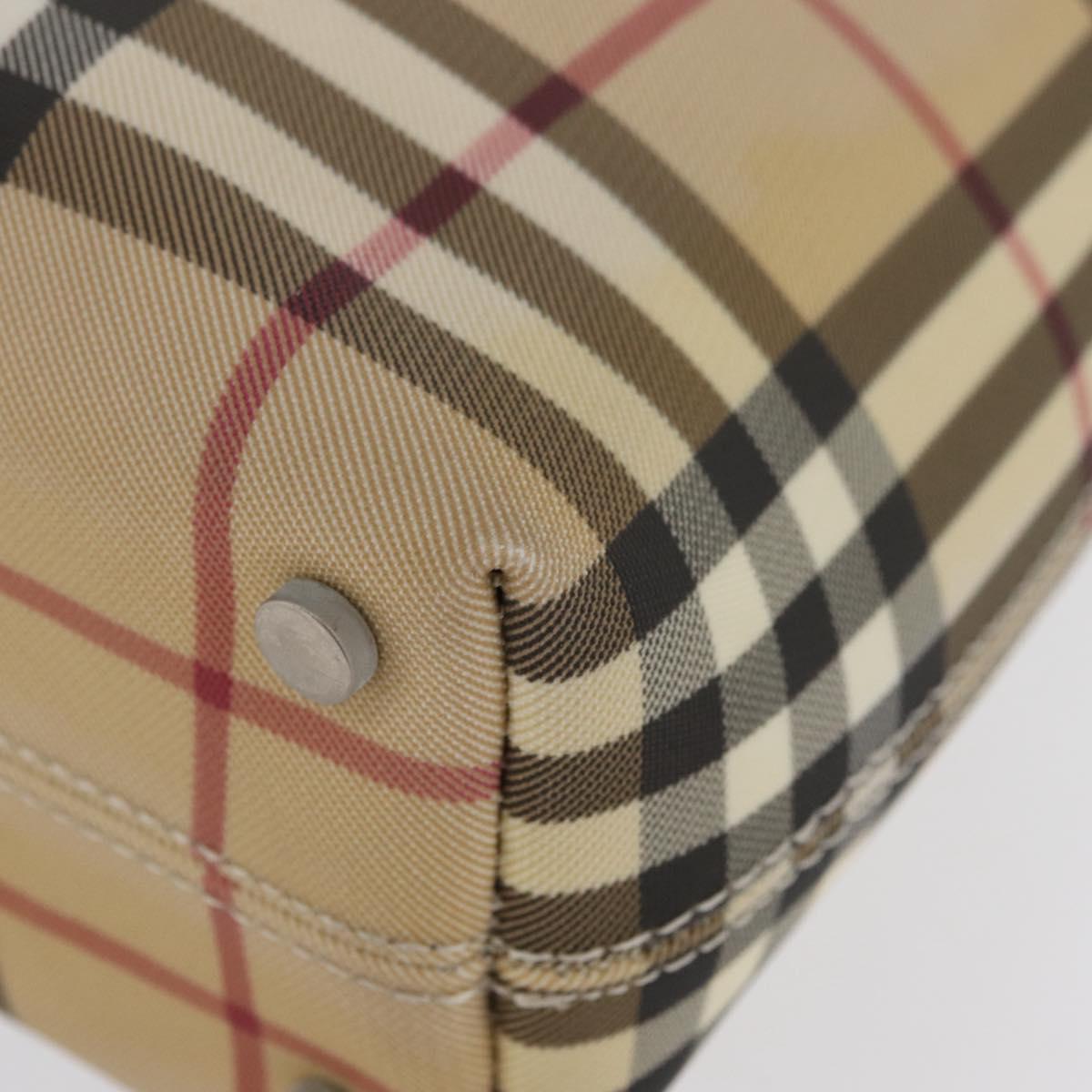 BURBERRY Nova Check Hand Bag PVC Beige Silver Auth ep13911