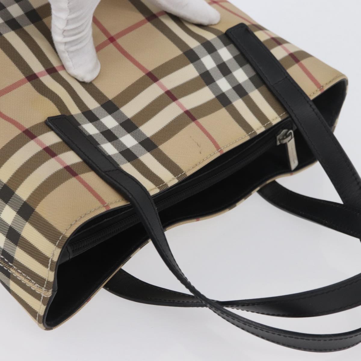 BURBERRY Nova Check Hand Bag PVC Beige Silver Auth ep13911