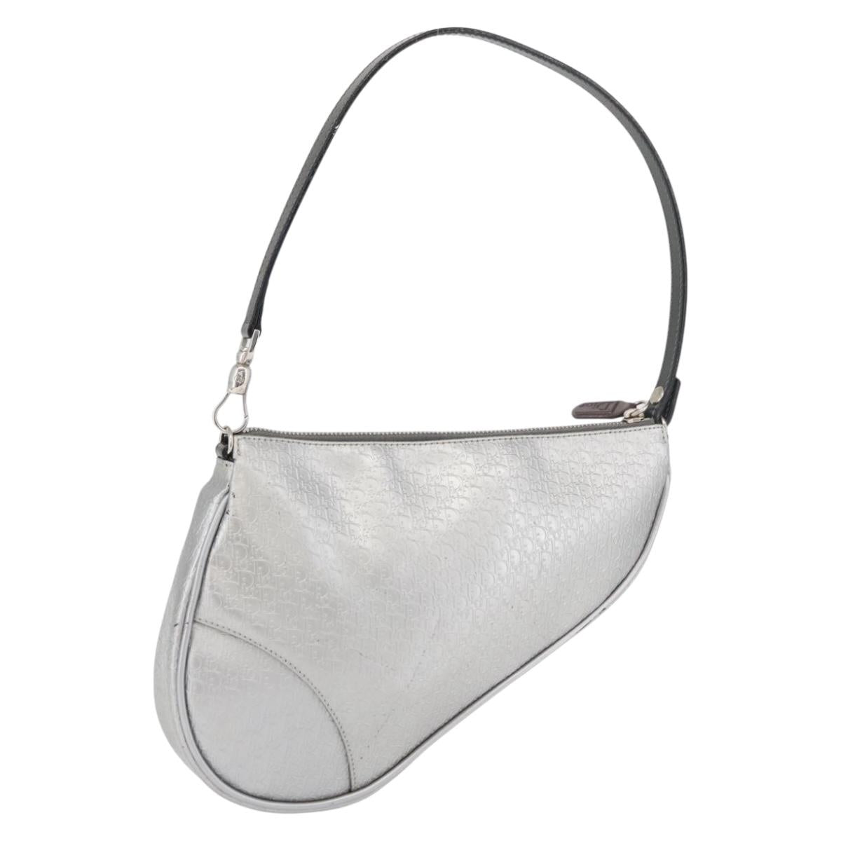 Christian Dior Trotter Canvas Saddle Accessory Pouch PVC Silver Auth ep13915A