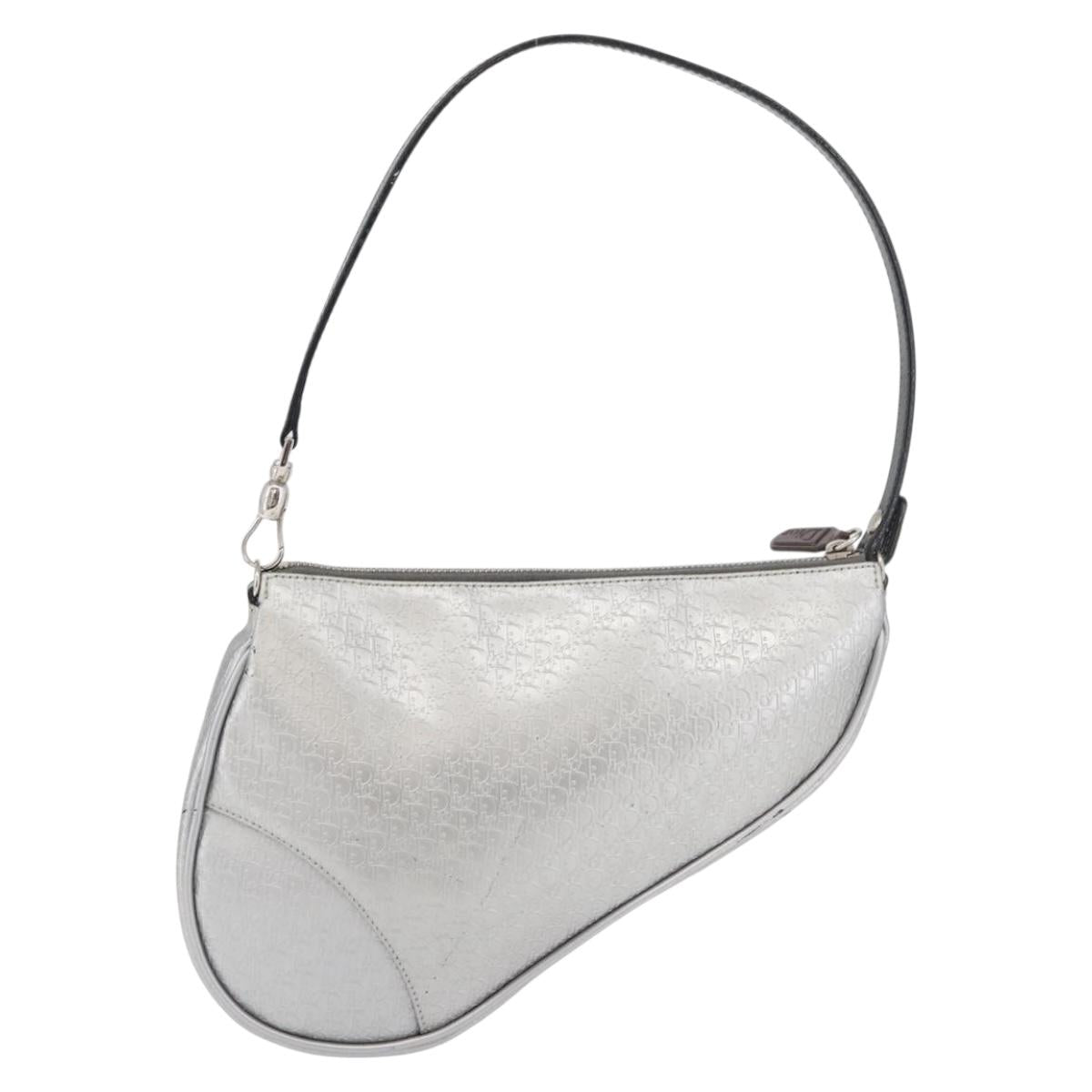 Christian Dior Trotter Canvas Saddle Accessory Pouch PVC Silver Auth ep13915A