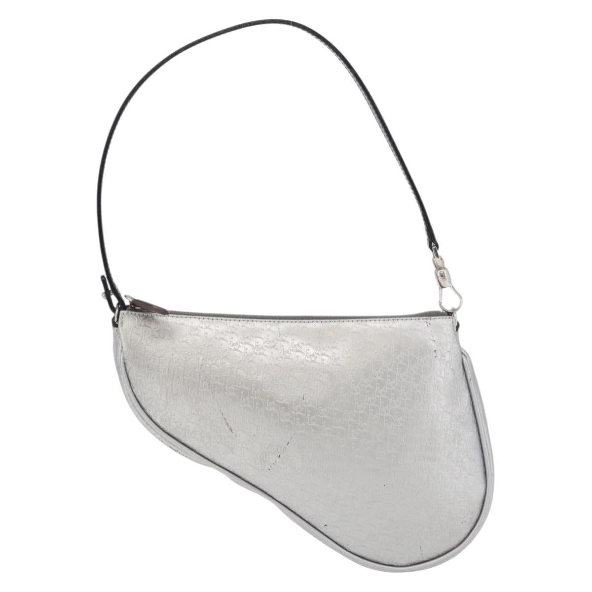 Christian Dior Trotter Canvas Saddle Accessory Pouch PVC Silver Auth ep13915A